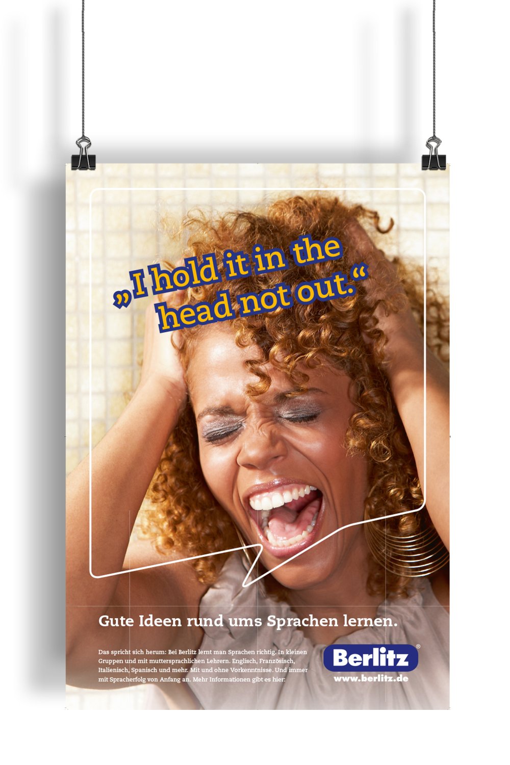 Berlitz Plakat Frau rauft sich die Haare