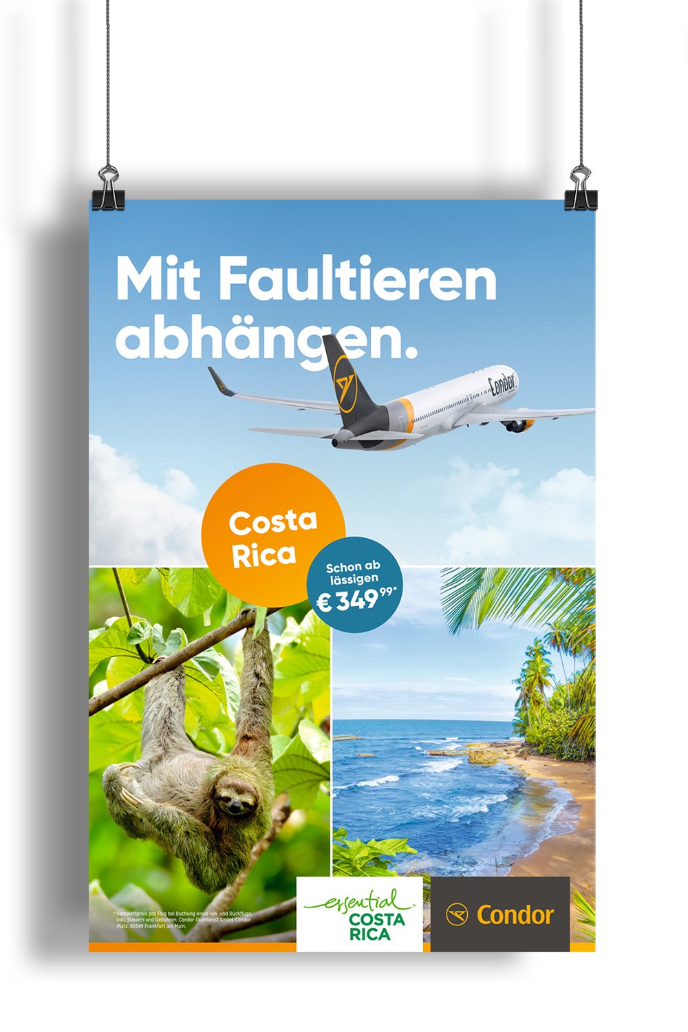 Excite Werbeagentur Condor Plakat mit Headline "Mit Faultieren abhängen."