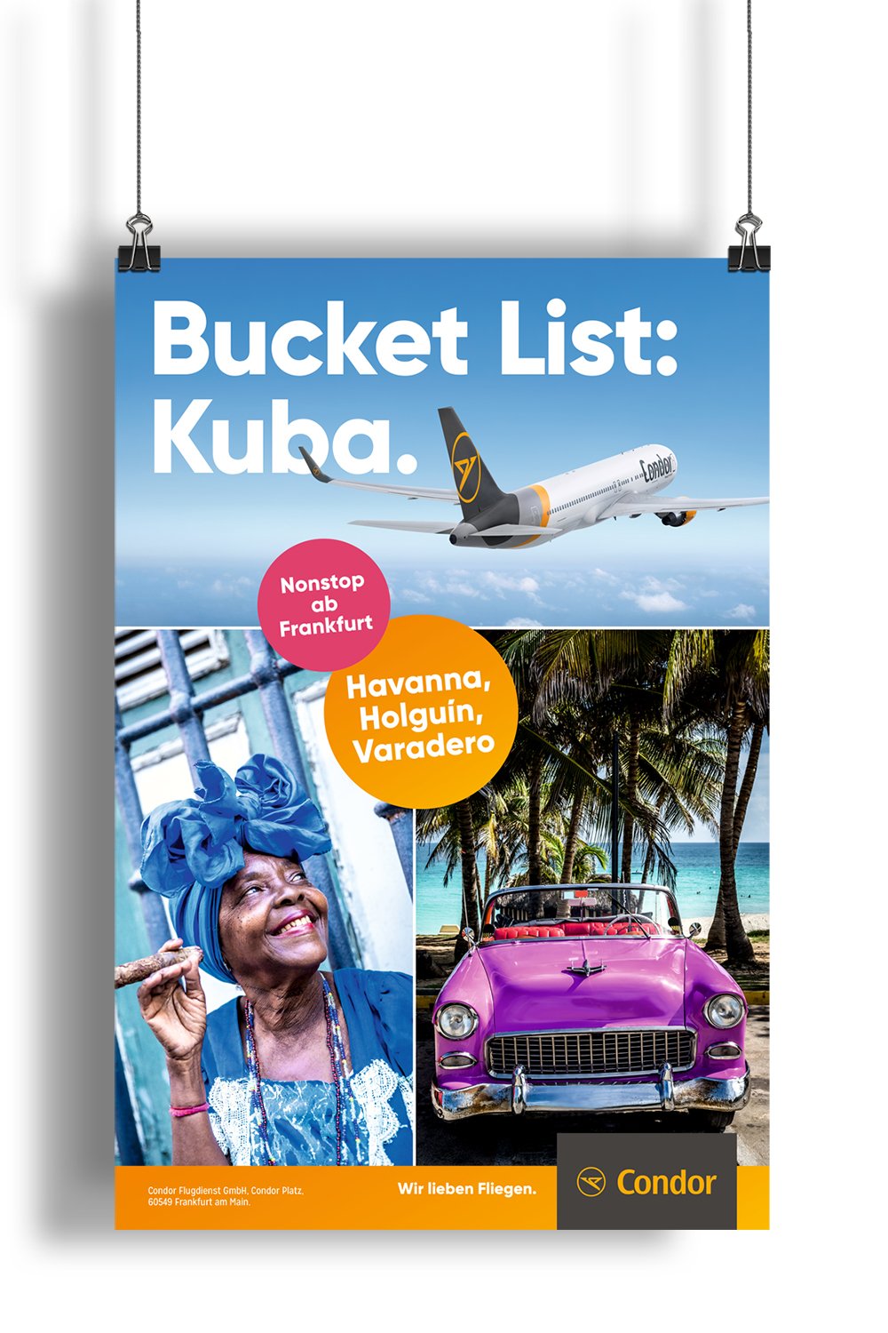 Excite Werbeagentur Condor Plakat mit Schriftzug "Bucket List: Kuba."