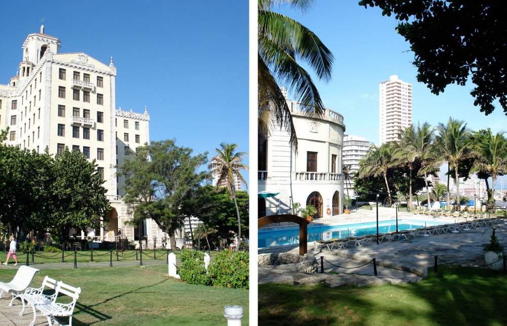 Häuser, Palme und Pool auf Kuba