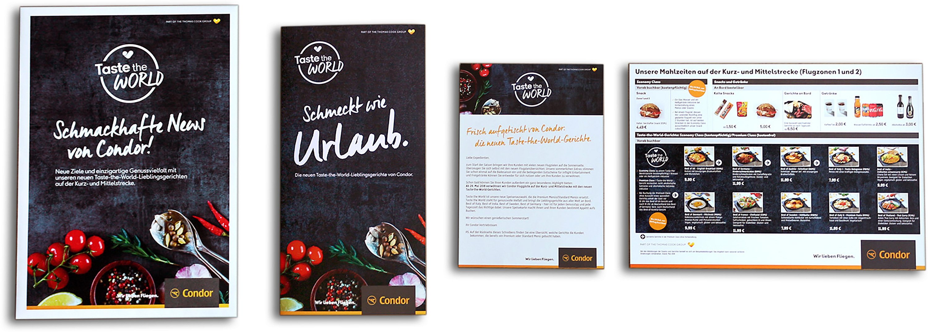 Excite Werbeagentur Condor Taste the World verschiedene Karten und Flyer