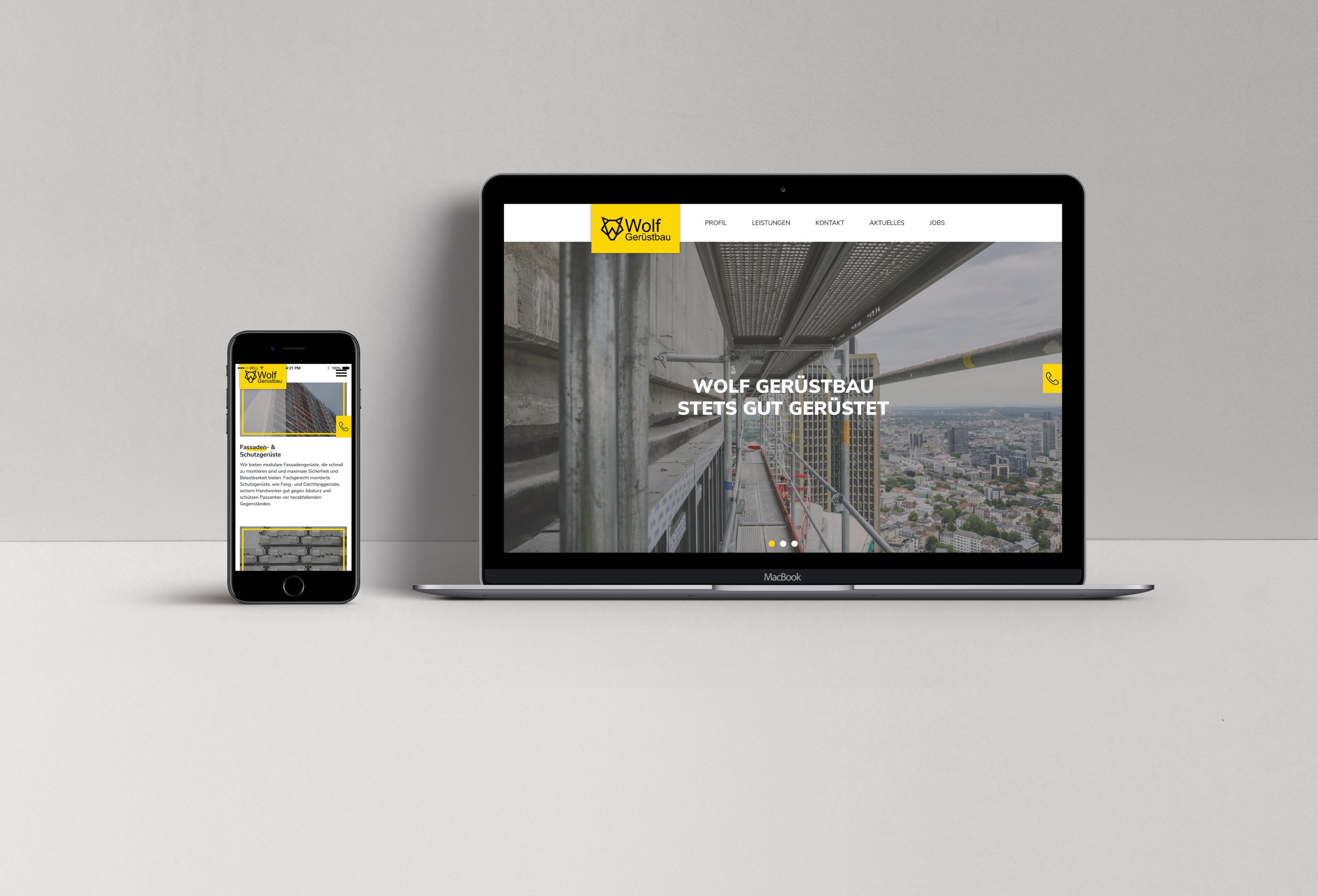 Excite Werbeagentur Geruestbau Wolf Webauftritt Laptop und Smartphone